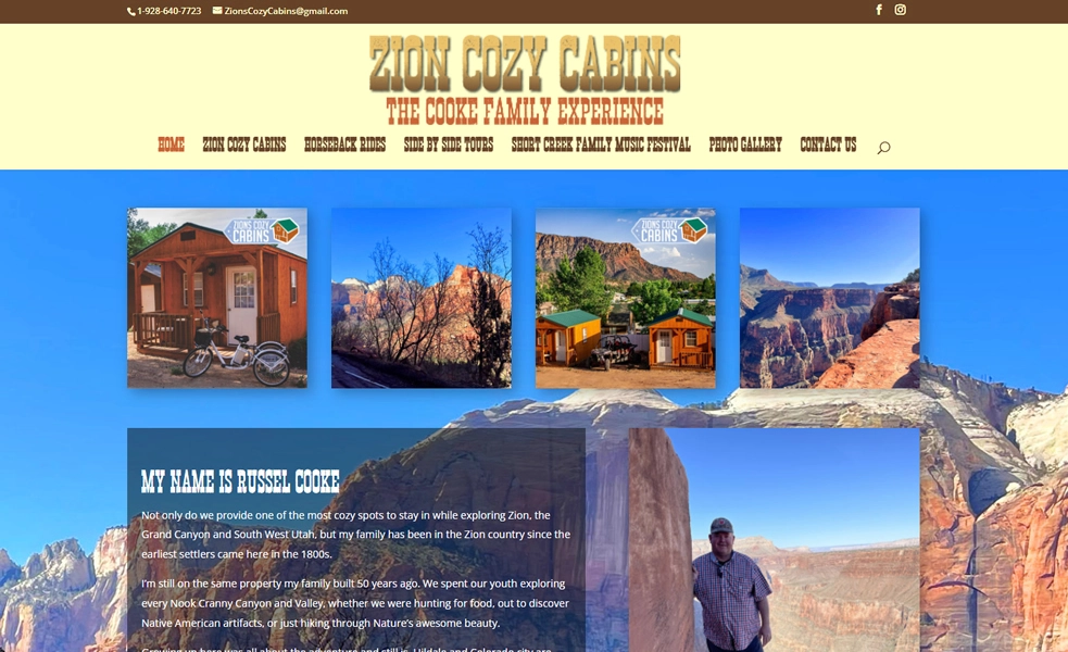Zion Cozy Cabins website, by Maui Web Designs
